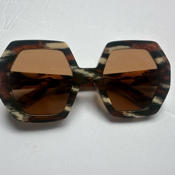 Gucci oversized geometric brown green GG0772S sunglasses 47 - Picture 4 of 8